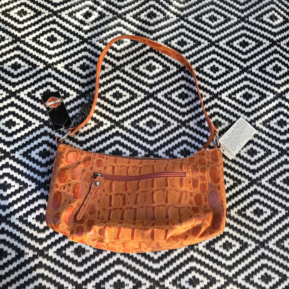 Harley Davidson Orange Croc Embossed Shoulder Bag Leather Croco Collection - Picture 4 of 11